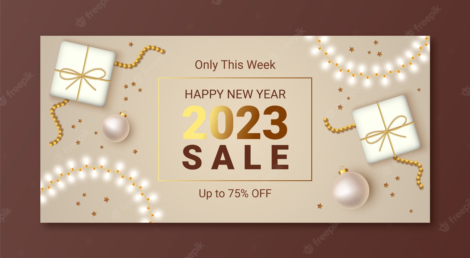 Free Vector | Realistic new year 2023 horizontal sale banner template
